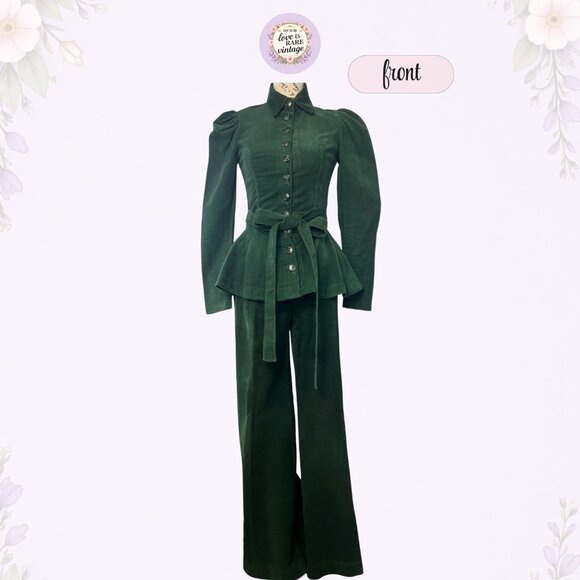 Betsey Johnson Alley Cat • 70s Corduroy Pantsuit • Jacket & Bell Bottoms • Green - Picture 3 of 13